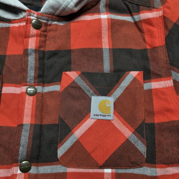 Carhartt Flannel Sherpa Lined Snap Front Plaid Hooded Jacket Youth L 14/16 #2 - Picture 5 of 10
